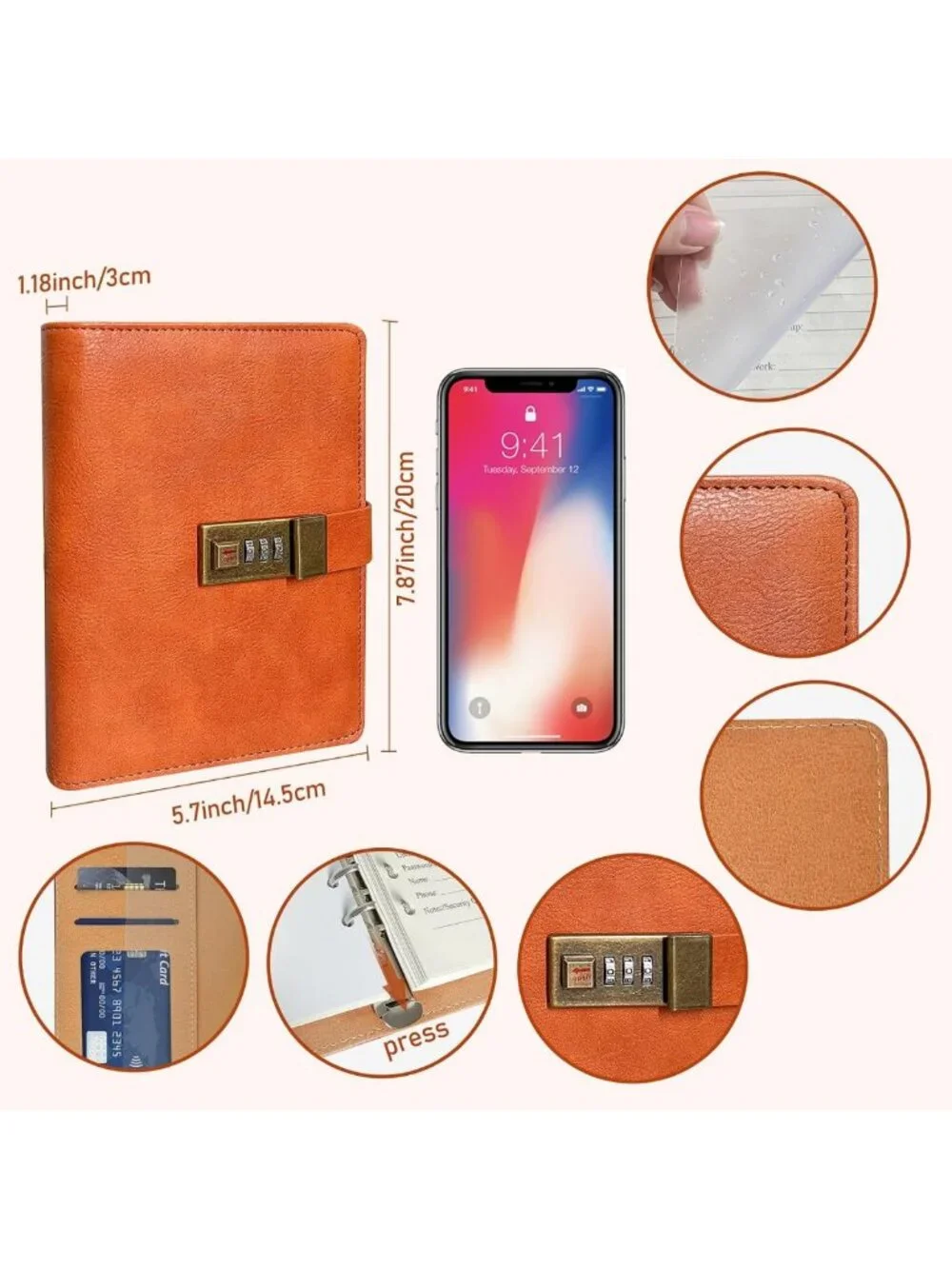Lockable Password Keeper Journal - 316 Pages, Alphabetical Tabs, Brown